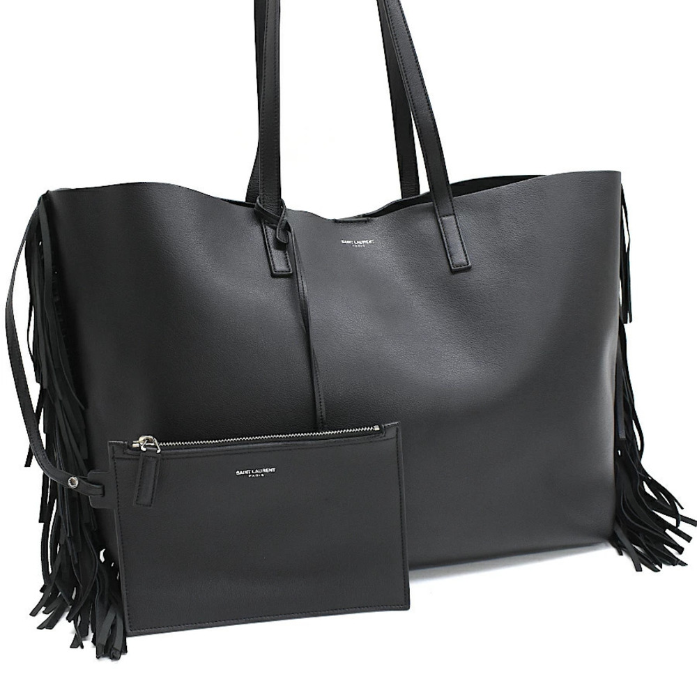 Saint Laurent Paris Tote Bag Leather Fringe Black